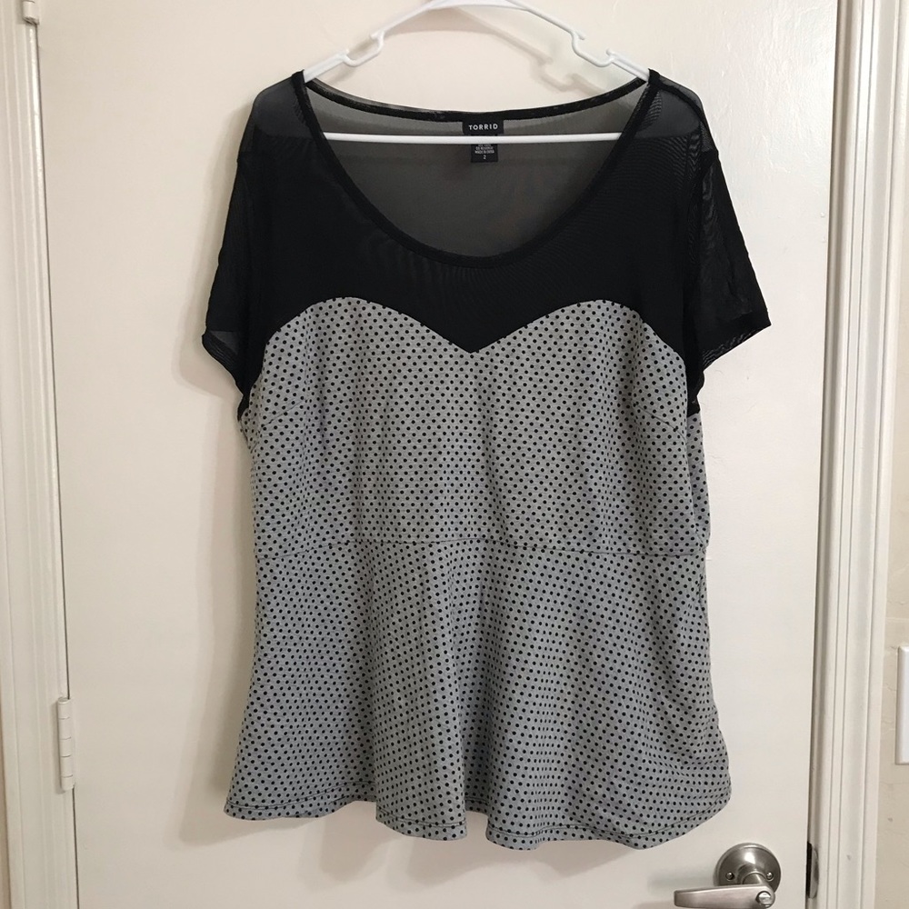 Torrid polka dot mesh peplum top